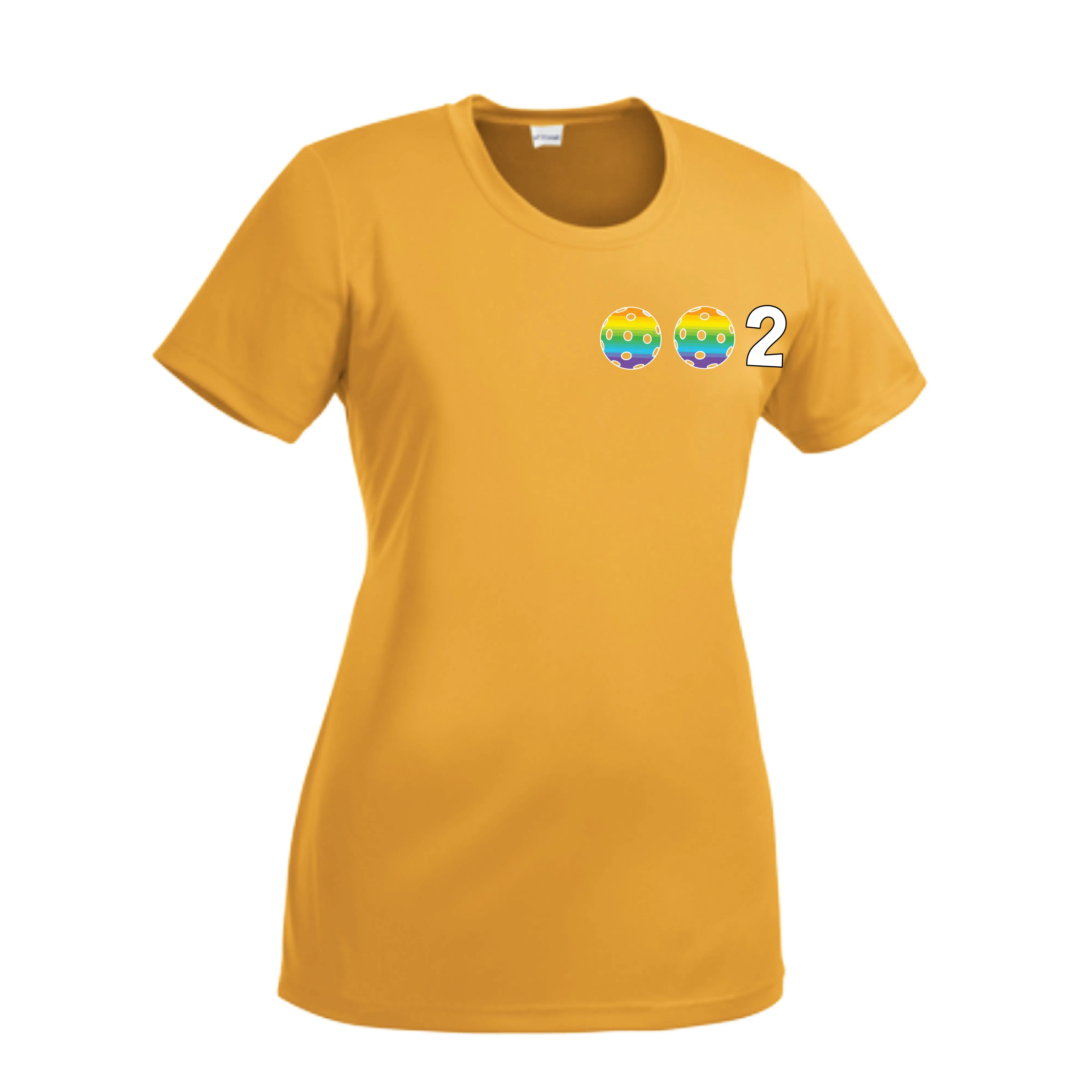 002 With Pickleballs (Cyan Purple Rainbow) Customizable | Women’s Short Sleeve Crewneck Athletic Shirts | 100% Polyester