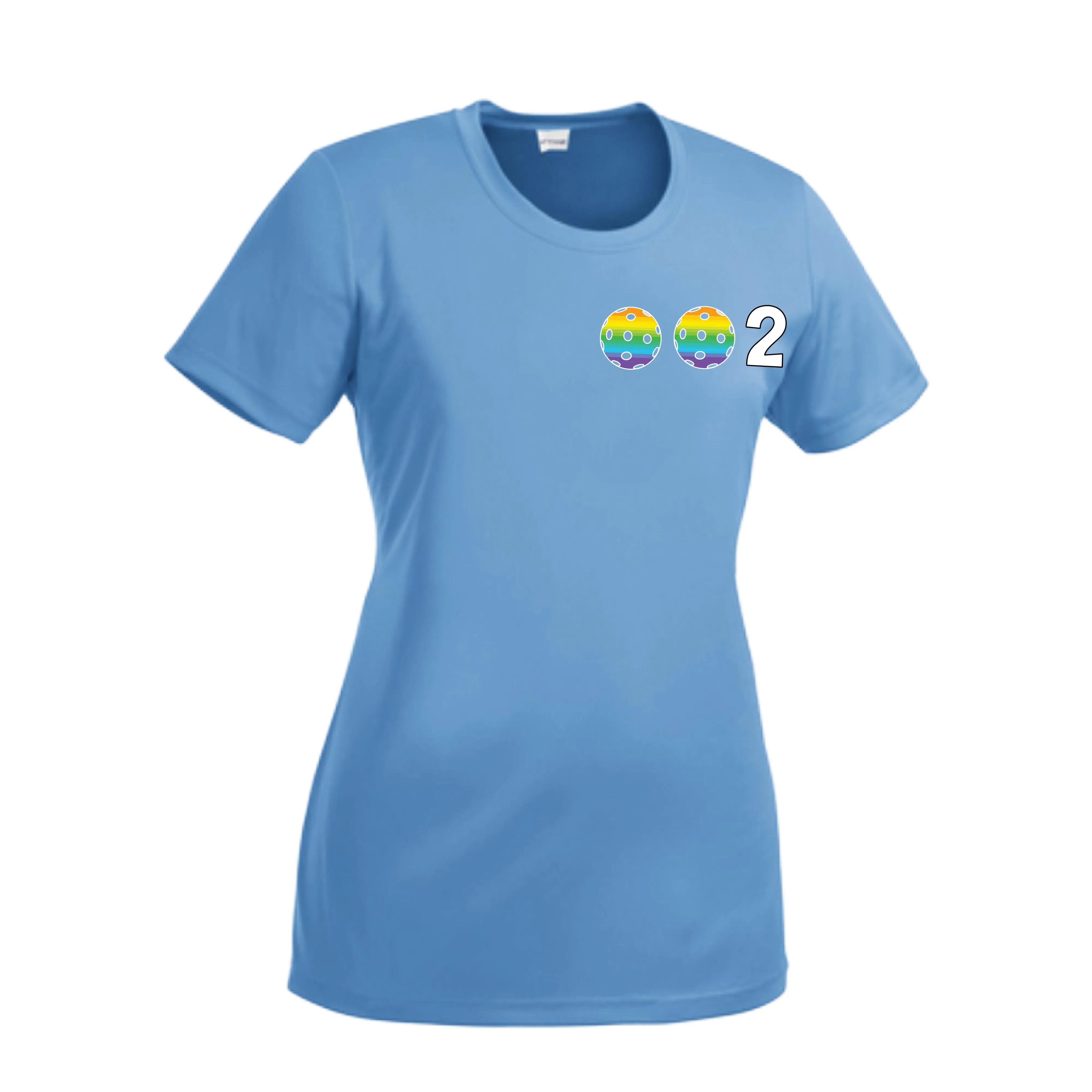 002 With Pickleballs (Cyan Purple Rainbow) Customizable | Women’s Short Sleeve Crewneck Athletic Shirts | 100% Polyester