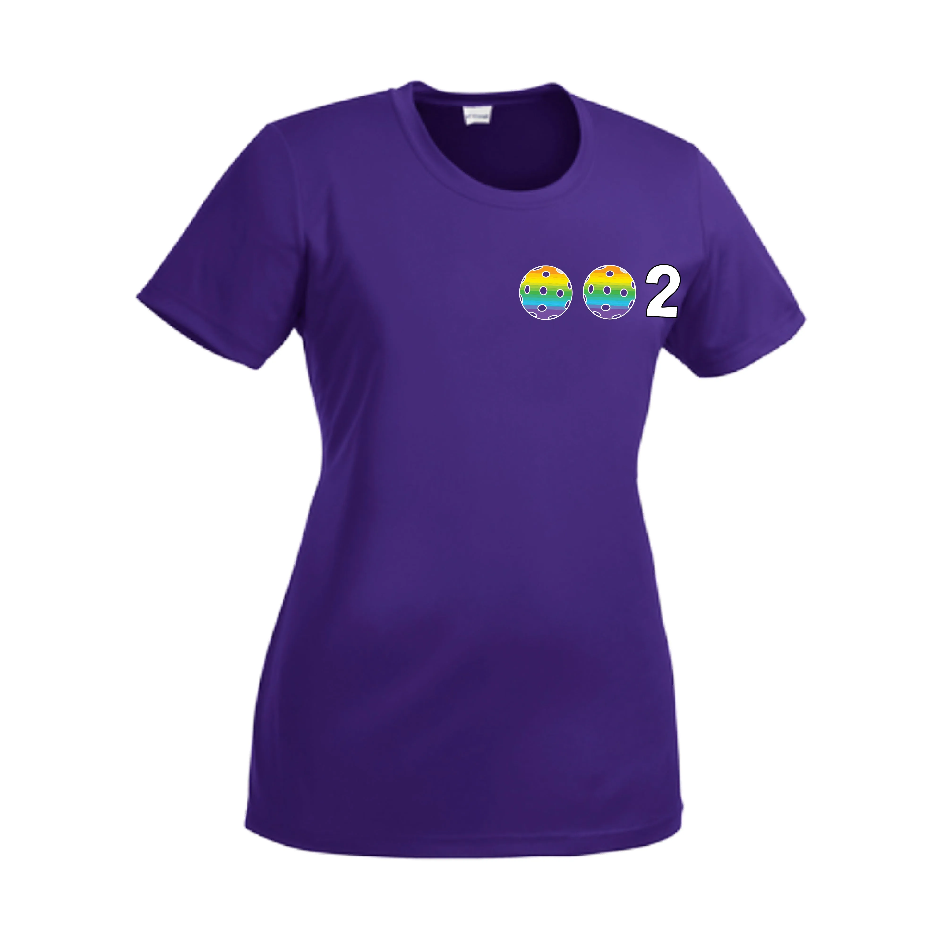 002 With Pickleballs (Cyan Purple Rainbow) Customizable | Women’s Short Sleeve Crewneck Athletic Shirts | 100% Polyester