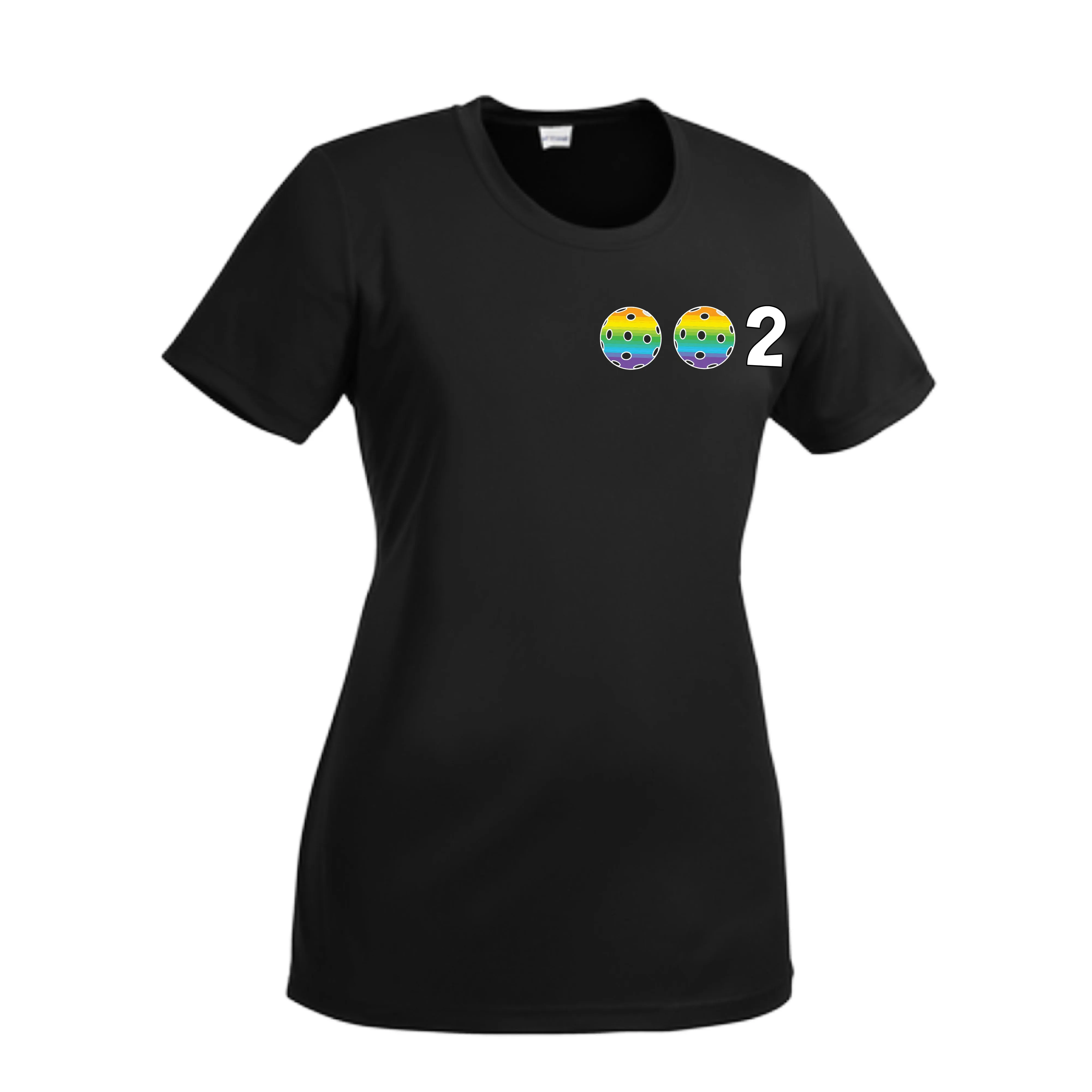 002 With Pickleballs (Cyan Purple Rainbow) Customizable | Women’s Short Sleeve Crewneck Athletic Shirts | 100% Polyester