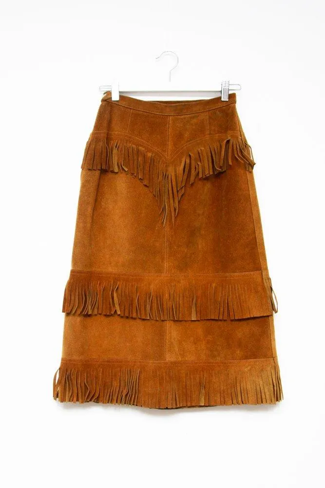 0593_SUEDE VINTAGE FRINGE CAMEL MIDI SKIRT
