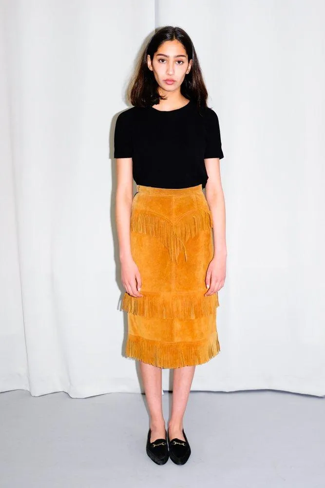 0593_SUEDE VINTAGE FRINGE CAMEL MIDI SKIRT