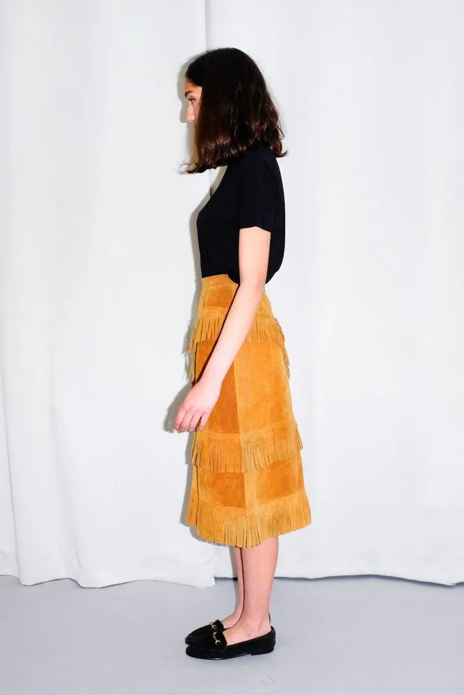0593_SUEDE VINTAGE FRINGE CAMEL MIDI SKIRT