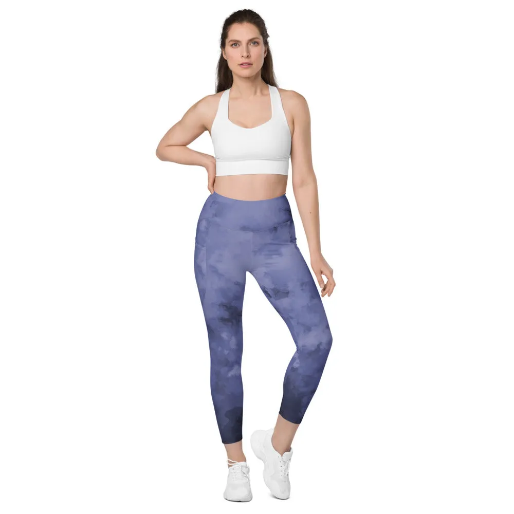 Abstract Women's Tights With Pockets, Purple Abstract Best Leggings With Pockets For Women - Made in USA/EU/MX