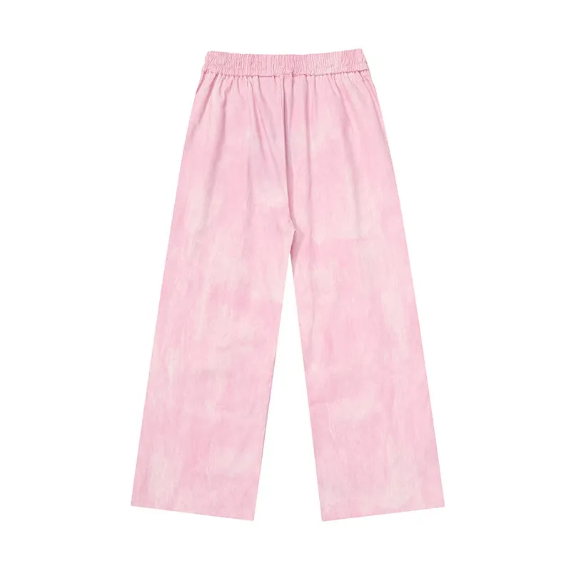 American Y2K Style Pink Love Heart Embroidered Straight Pants