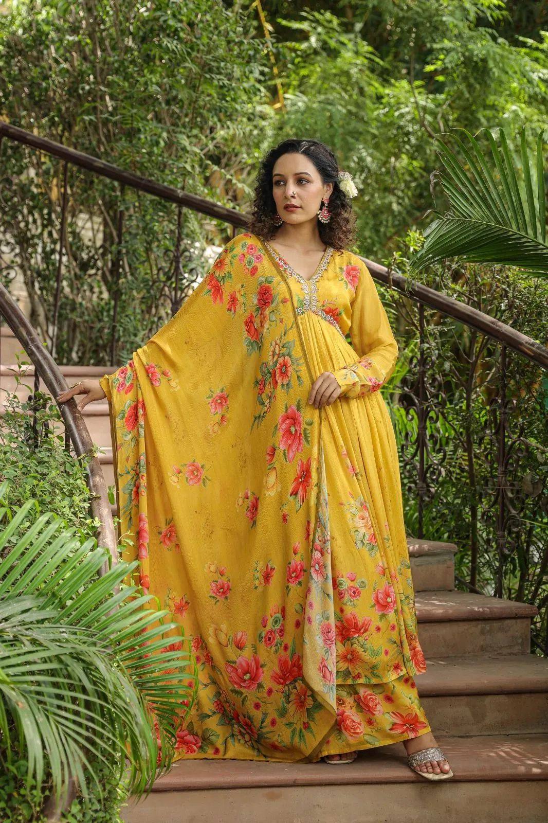 Beautiful Designer Alia Cut Flower Print Suit