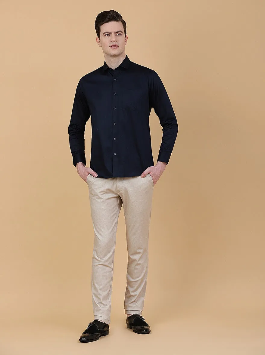 Beige Solid Slim Fit Club Wear Trouser | JB Studio