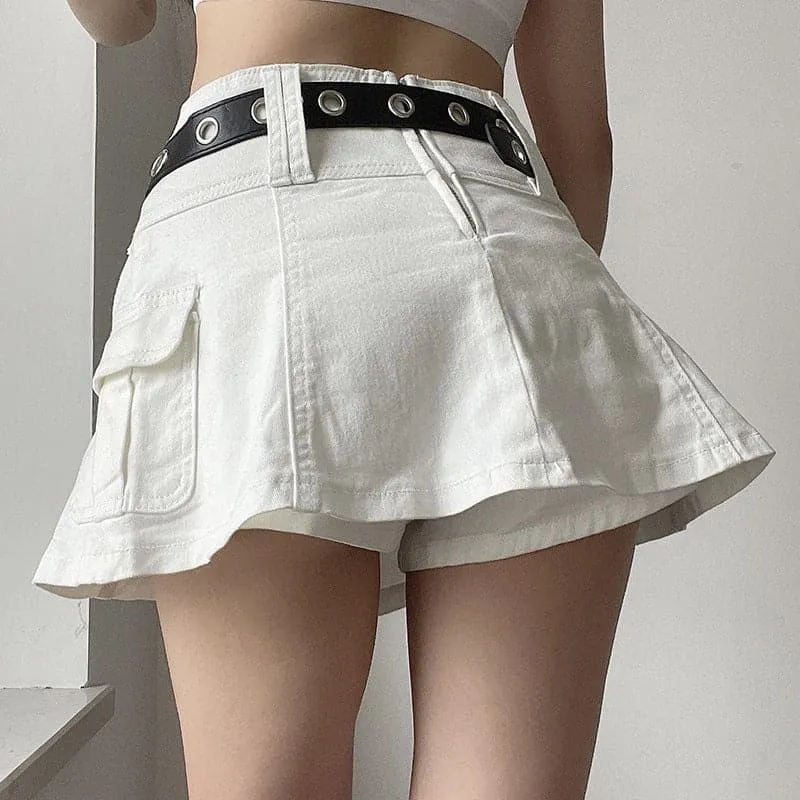 BerriesJam - A Zip-Up Cargo Pocket Solid Medium Rise Denim Midi Skirt