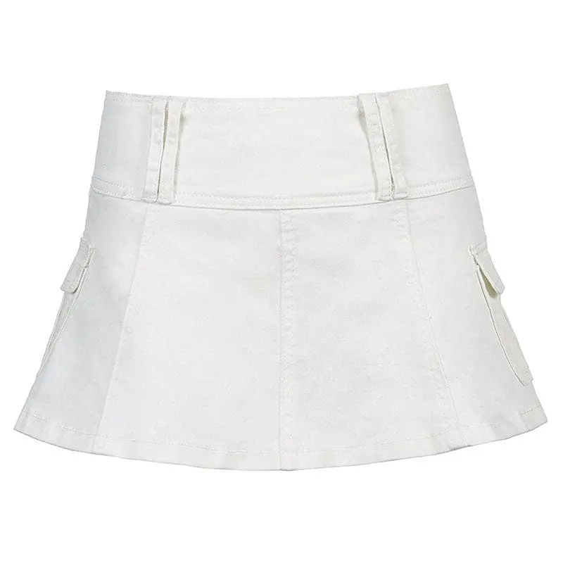 BerriesJam - A Zip-Up Cargo Pocket Solid Medium Rise Denim Midi Skirt