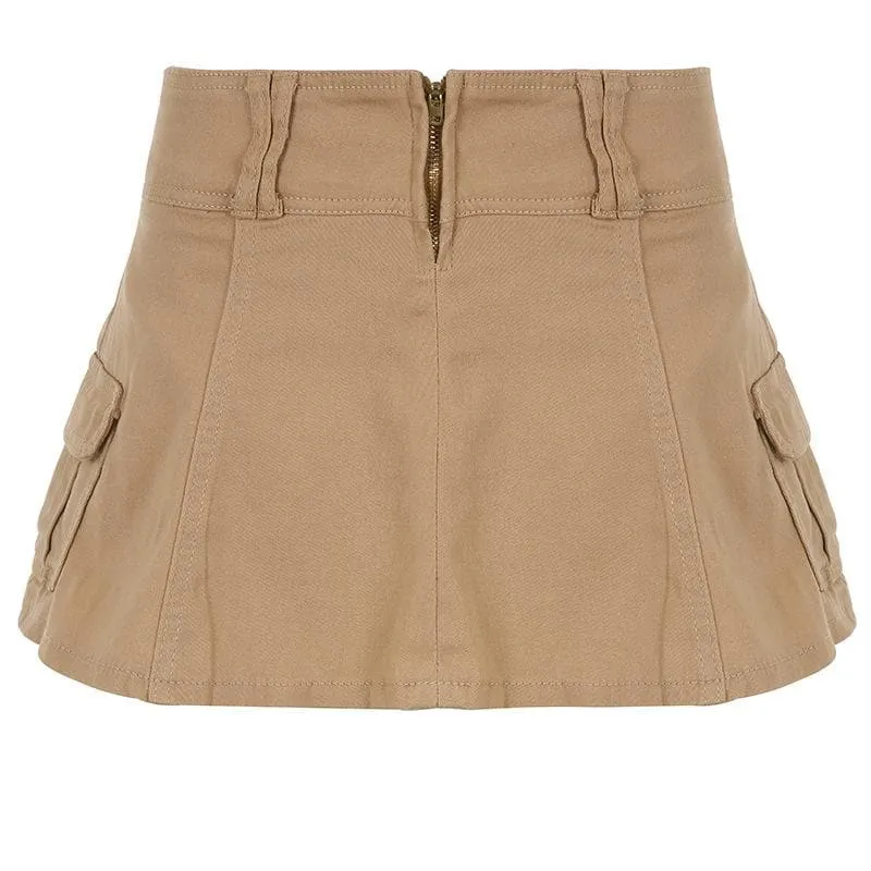 BerriesJam - A Zip-Up Cargo Pocket Solid Medium Rise Denim Midi Skirt