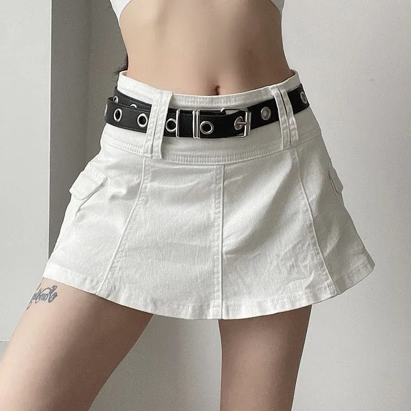 BerriesJam - A Zip-Up Cargo Pocket Solid Medium Rise Denim Midi Skirt