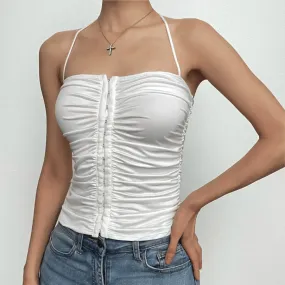 BerryBetty - Button ruched solid halter backless crop top