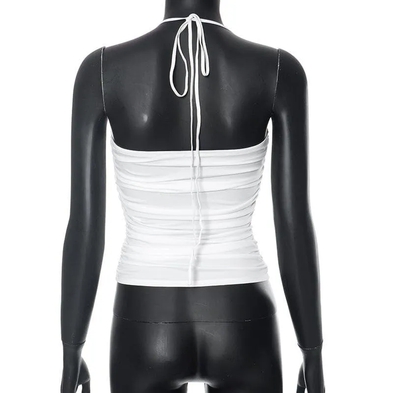 BerryBetty - Button ruched solid halter backless crop top