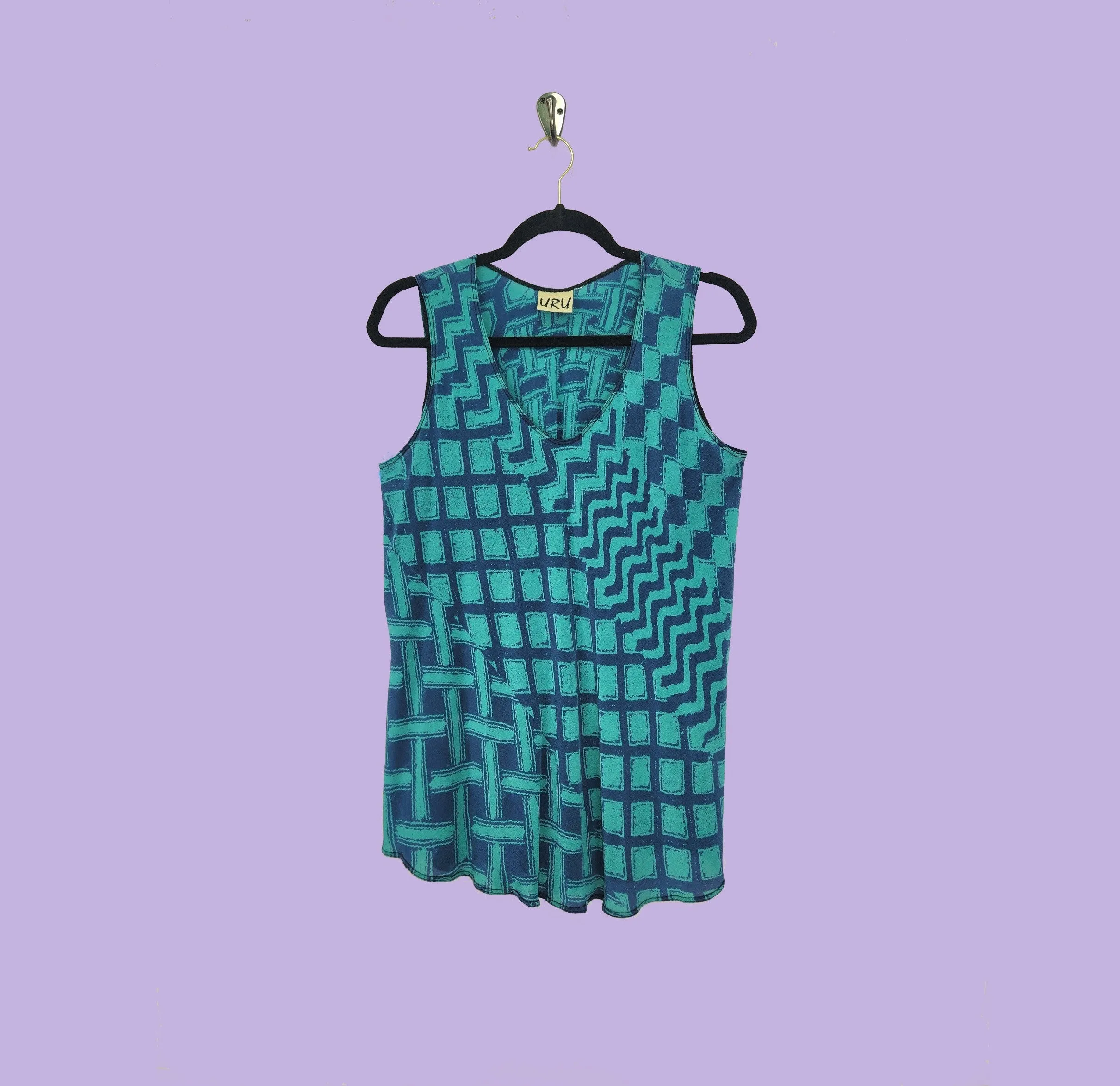 Bias Tank in Afibi Aqua Printed Silk