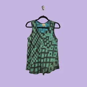 Bias Tank in Afibi Green Printed Silk