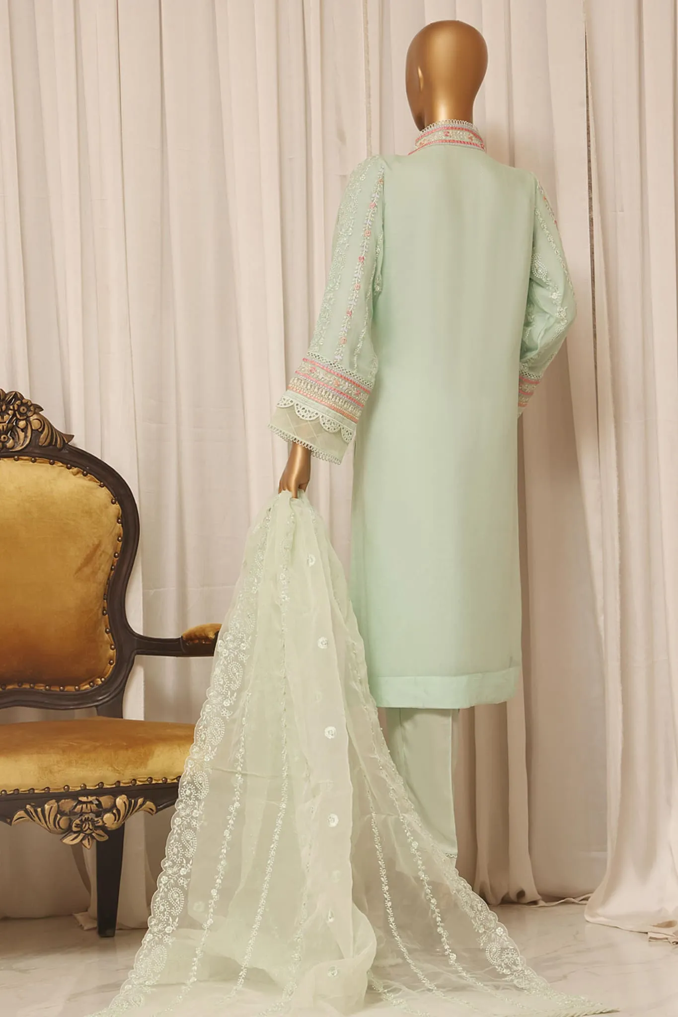 Bin Saeed Stitched 3 Piece Emb Chiffon Formal Collection'2023-ZEFC-2010-Pista