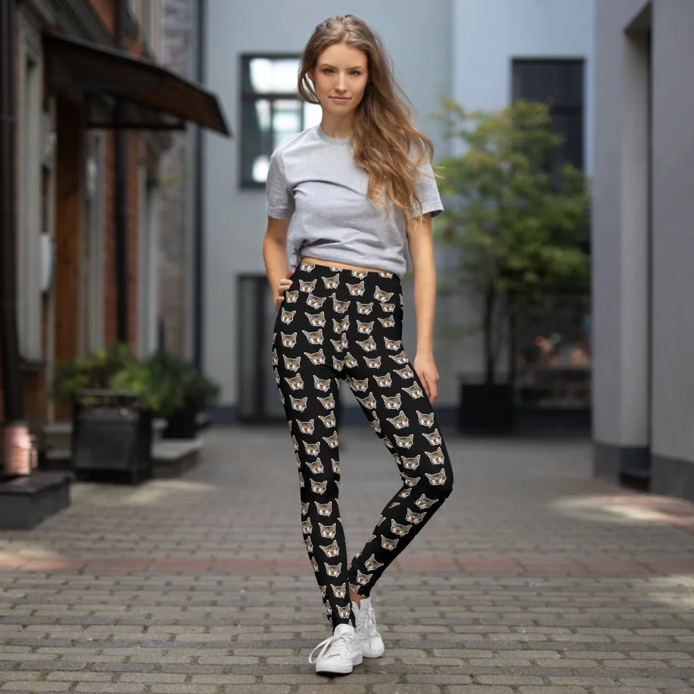 Black Cat Leggings, Calico Peanut Cat Women's Yoga Pants Long Tights- Made in USA/EU