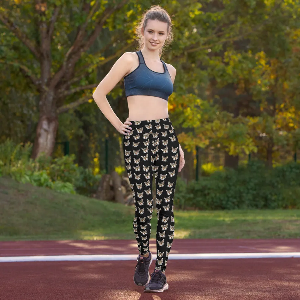 Black Cat Leggings, Calico Peanut Cat Women's Yoga Pants Long Tights- Made in USA/EU