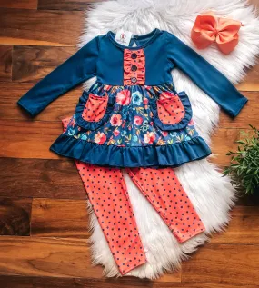 Blue & Orange Floral Pants Set by Wellie Kate