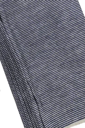 Blue And Grey Pure Linen Stripes Design Fabric ( 1 Mtr )