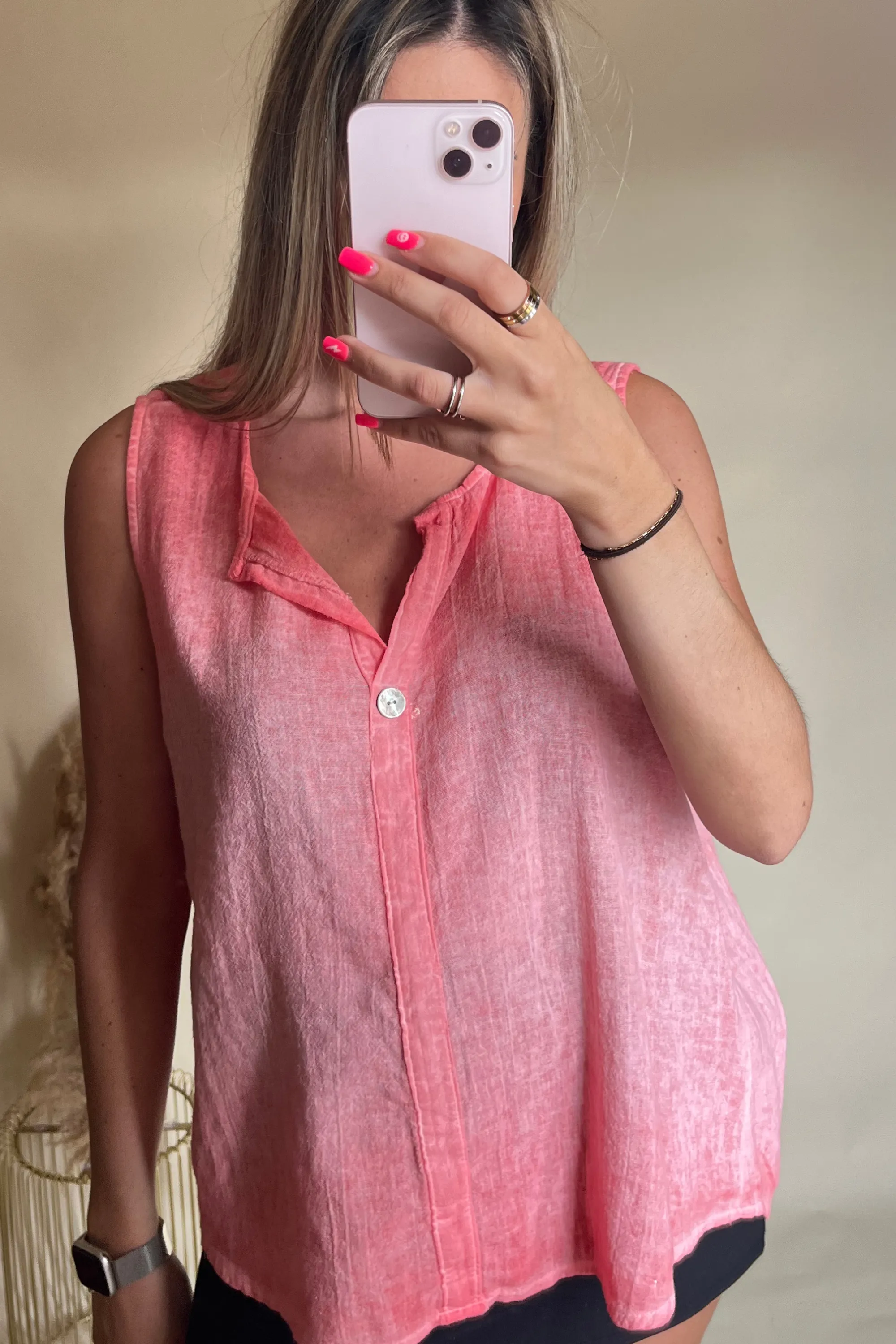 Button washed vest top (Variant colours)