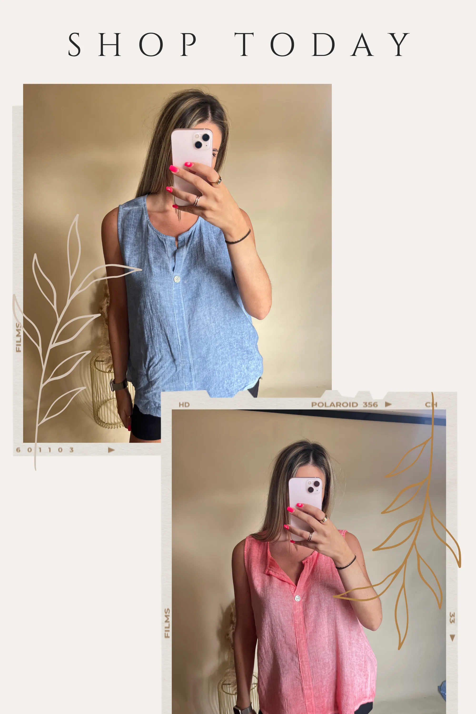 Button washed vest top (Variant colours)