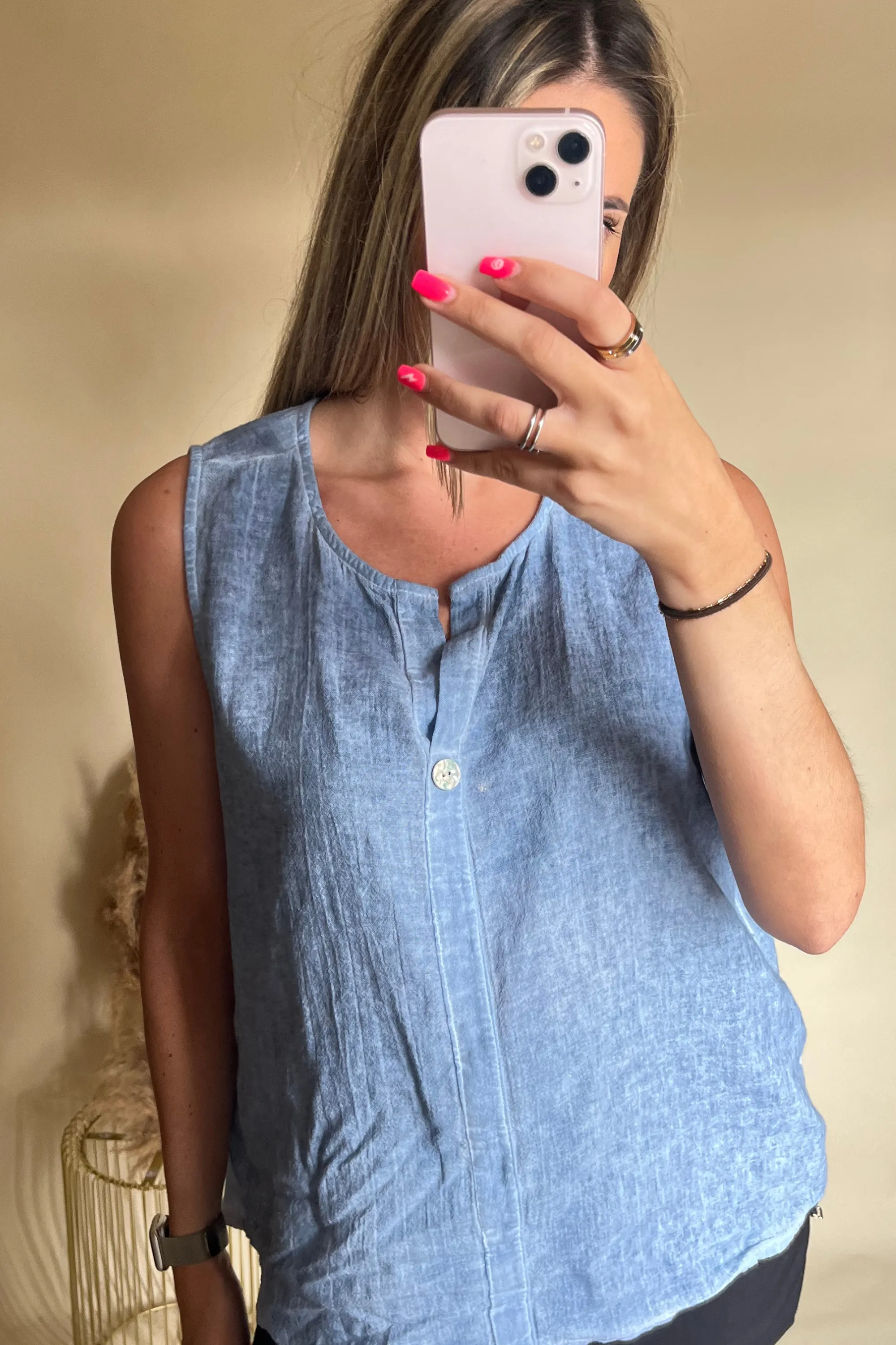 Button washed vest top (Variant colours)