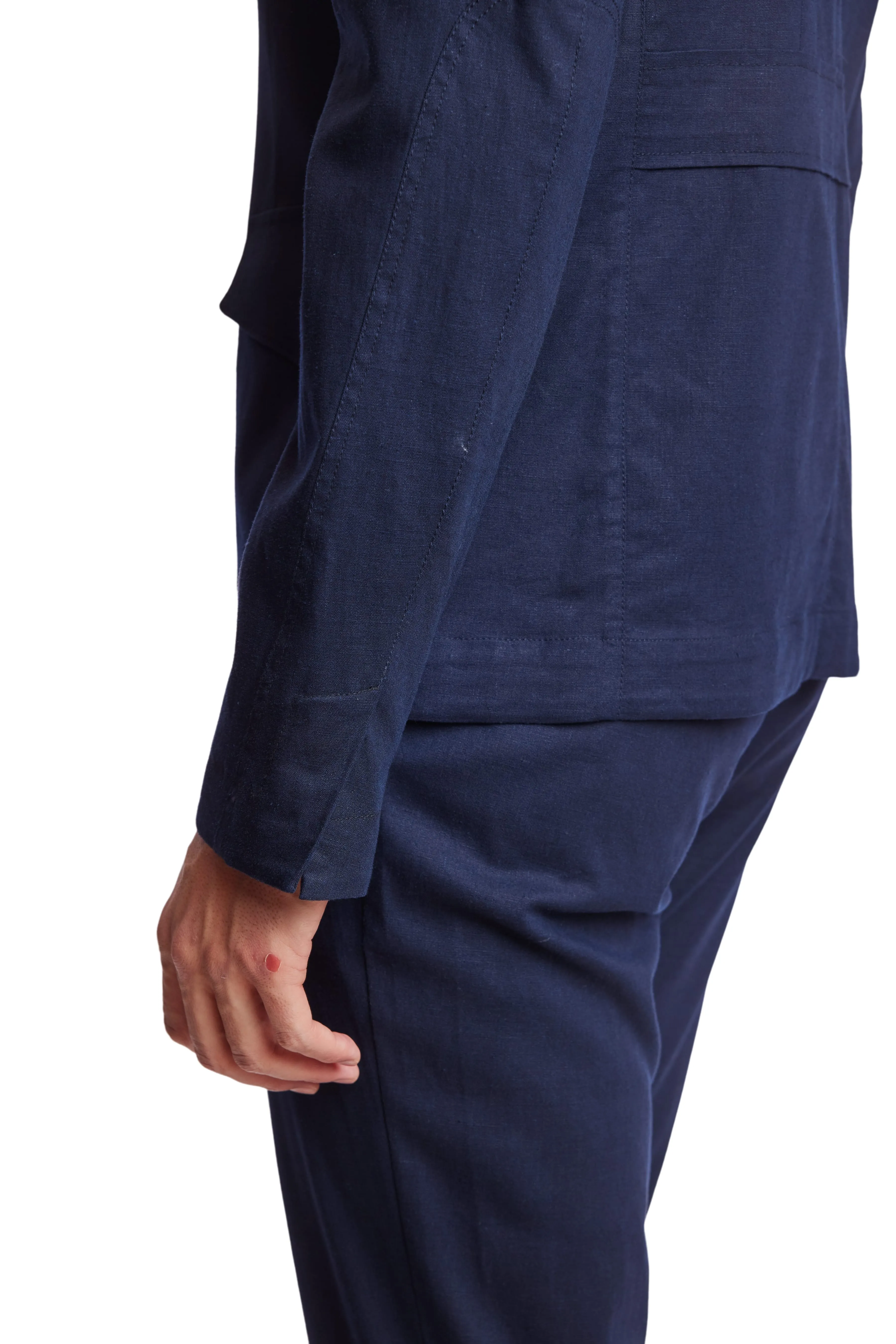 City 4 Pocket Jacket - slim - Navy Linen