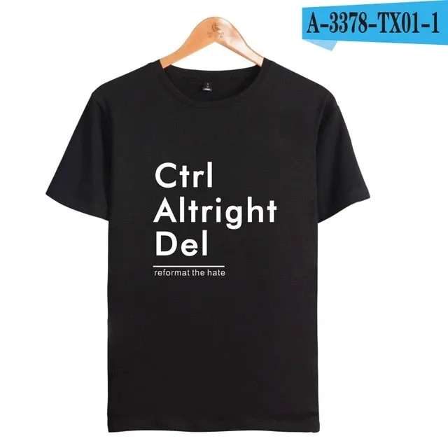 Ctrl Altright Del Short Sleeve Tee Shirt Men Cotton Tshirt Men Funny Fashion Black High Quality Couple short sleeves XXS-4XL
