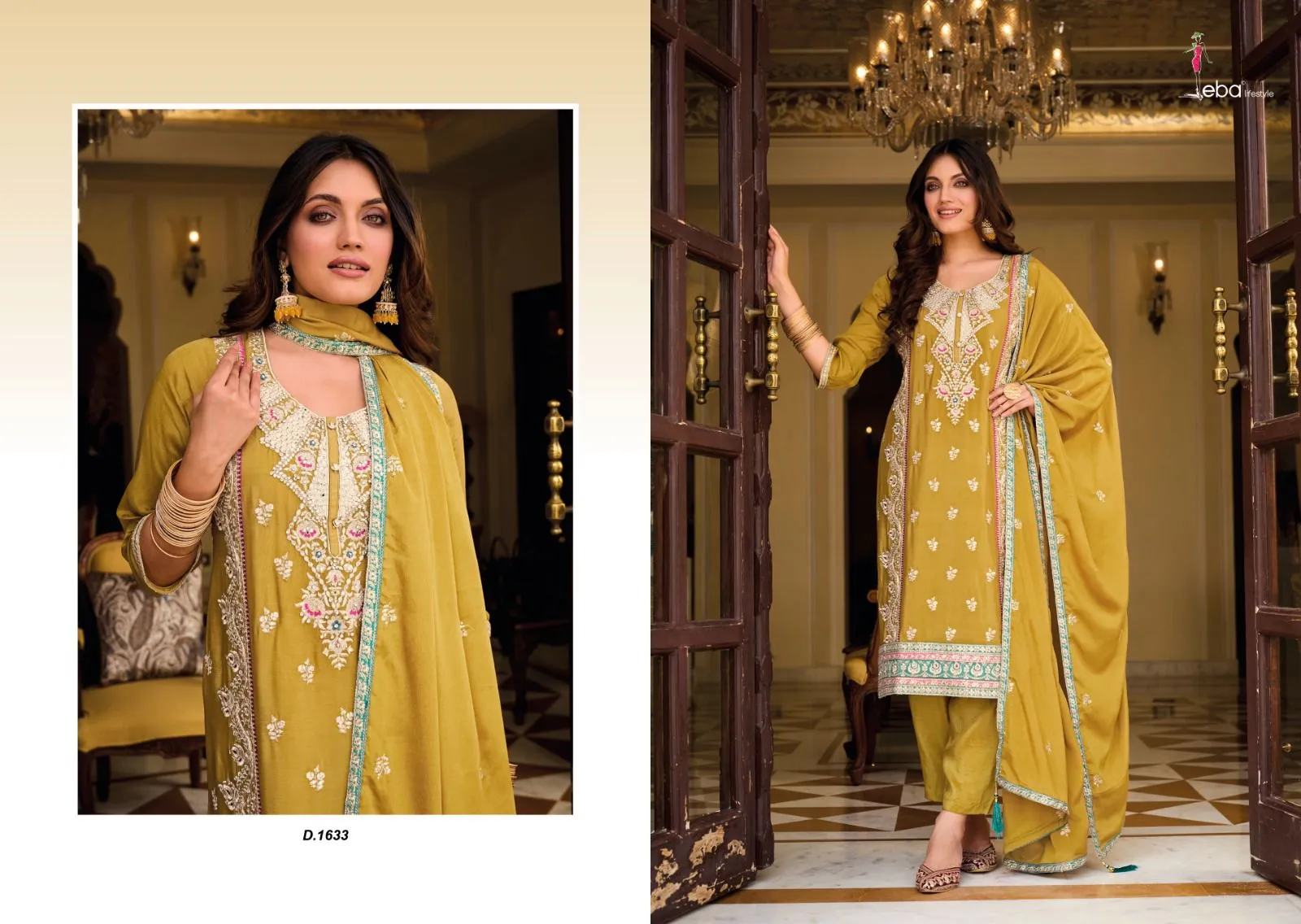 Designer Eba Ayat Heavy Chinon Embroidery Work Salwar Suits Design 1633