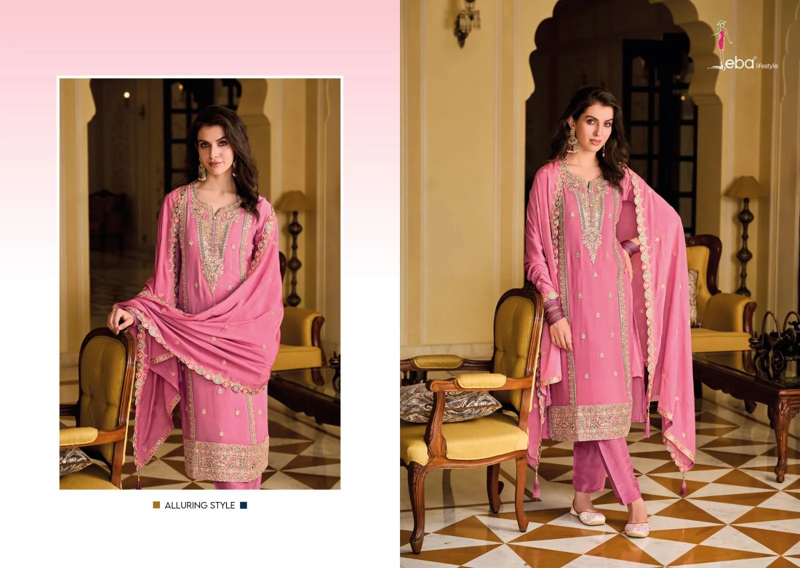 Designer Eba Ayat Heavy Chinon Embroidery Work Salwar Suits Design 1634