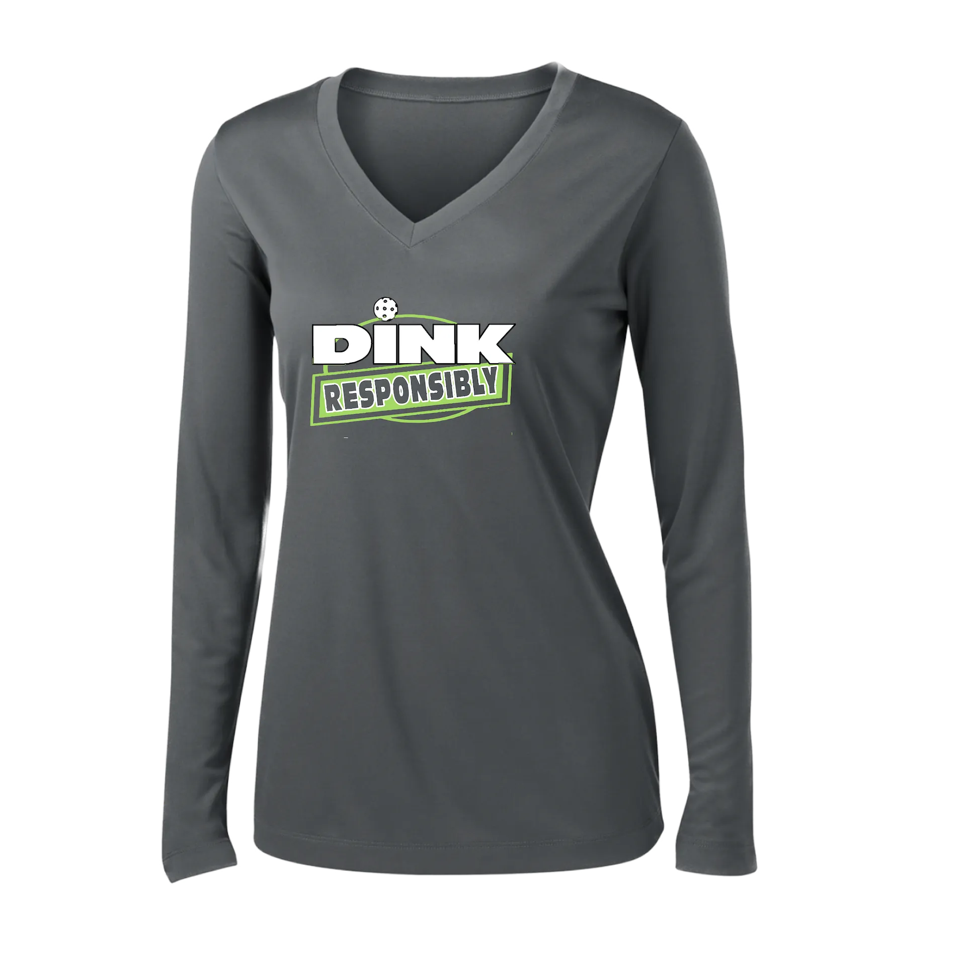 Dink Responsibly | Women's Long Sleeve V-Neck Pickleball Shirts | 100% Polyester