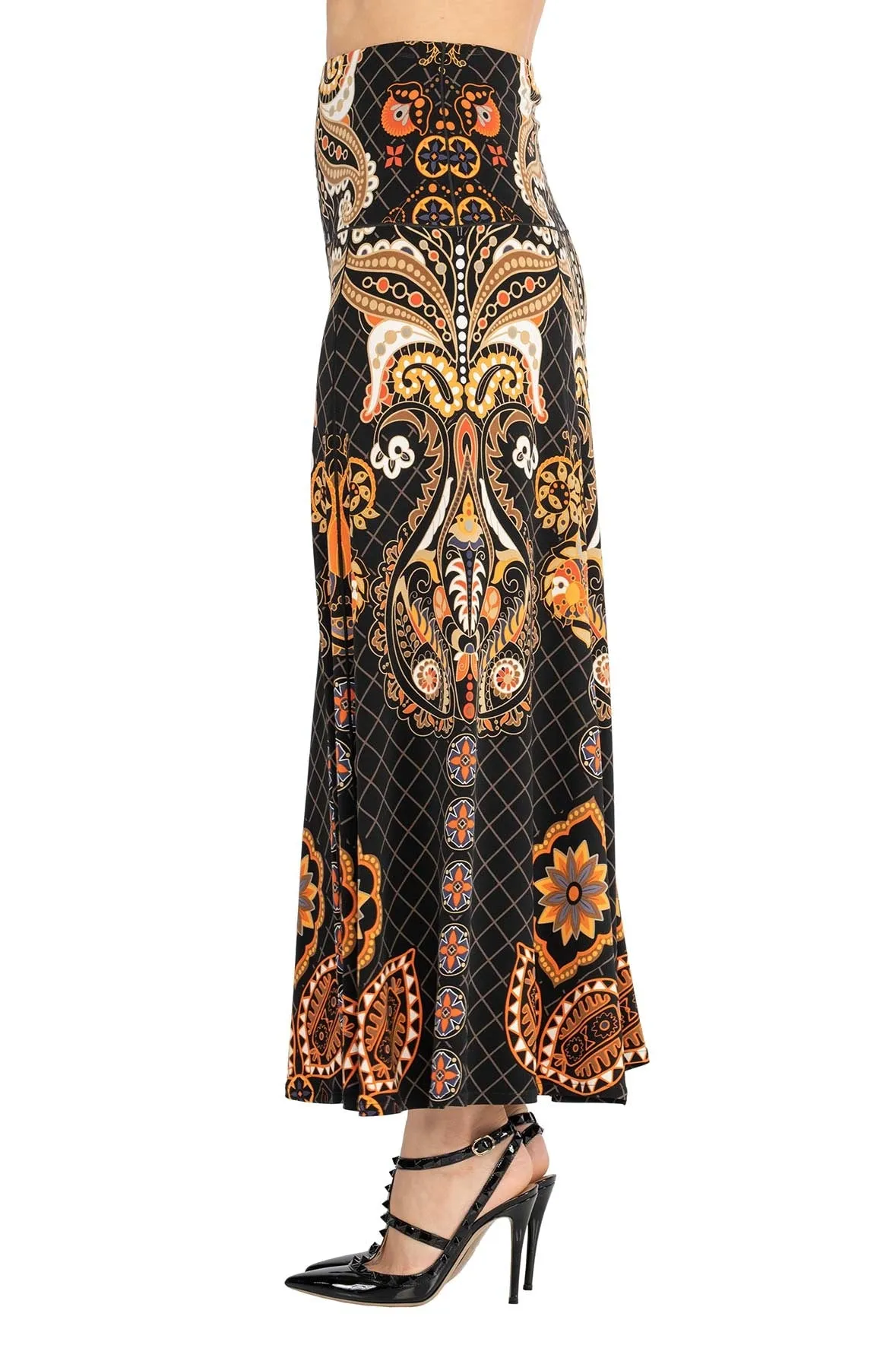 Double Waistband Long 4 Panel Skirt