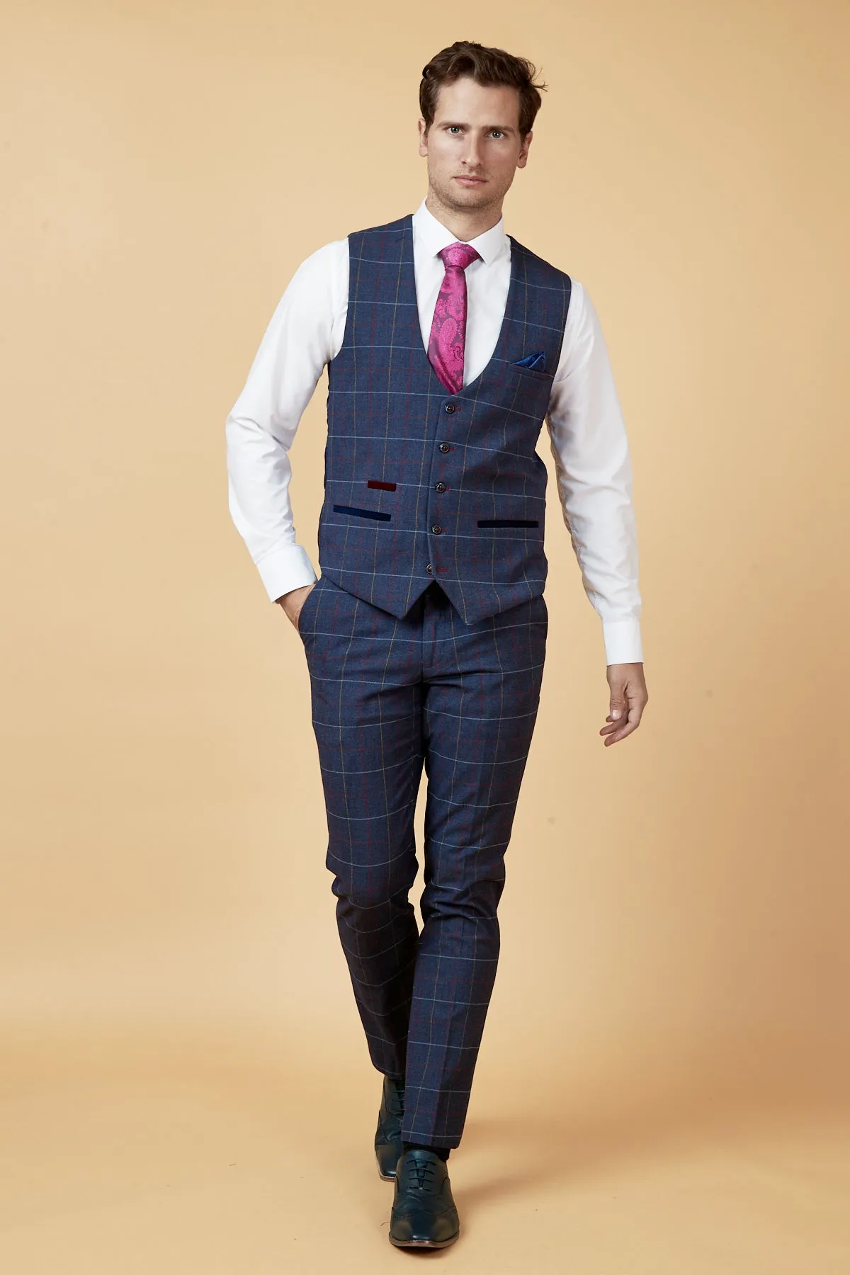 DRAKE - Navy Check Waistcoat