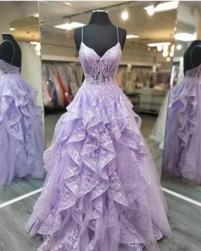 Elegant Formal Women's Dresses Spaghetti Staps Lilac A Line Prom Dresses Birthday Party Gown