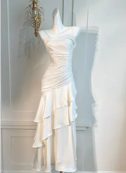 Elegant Formal Women's Dresses Spaghetti Straps Beige Mermaid Long Prom Dress Formal Party Gown