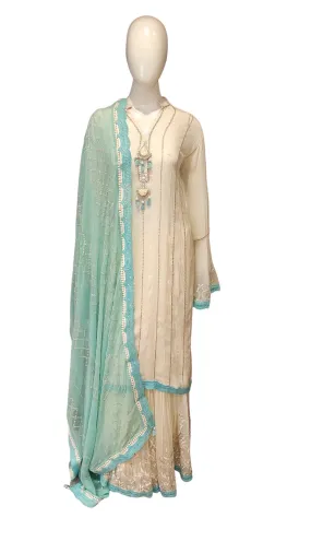 Georgette Sharara with Semi Stitched Shirt with Chikankari Work