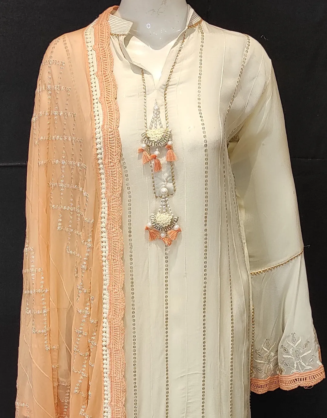 Georgette Sharara with Semi Stitched Shirt with Chikankari Work