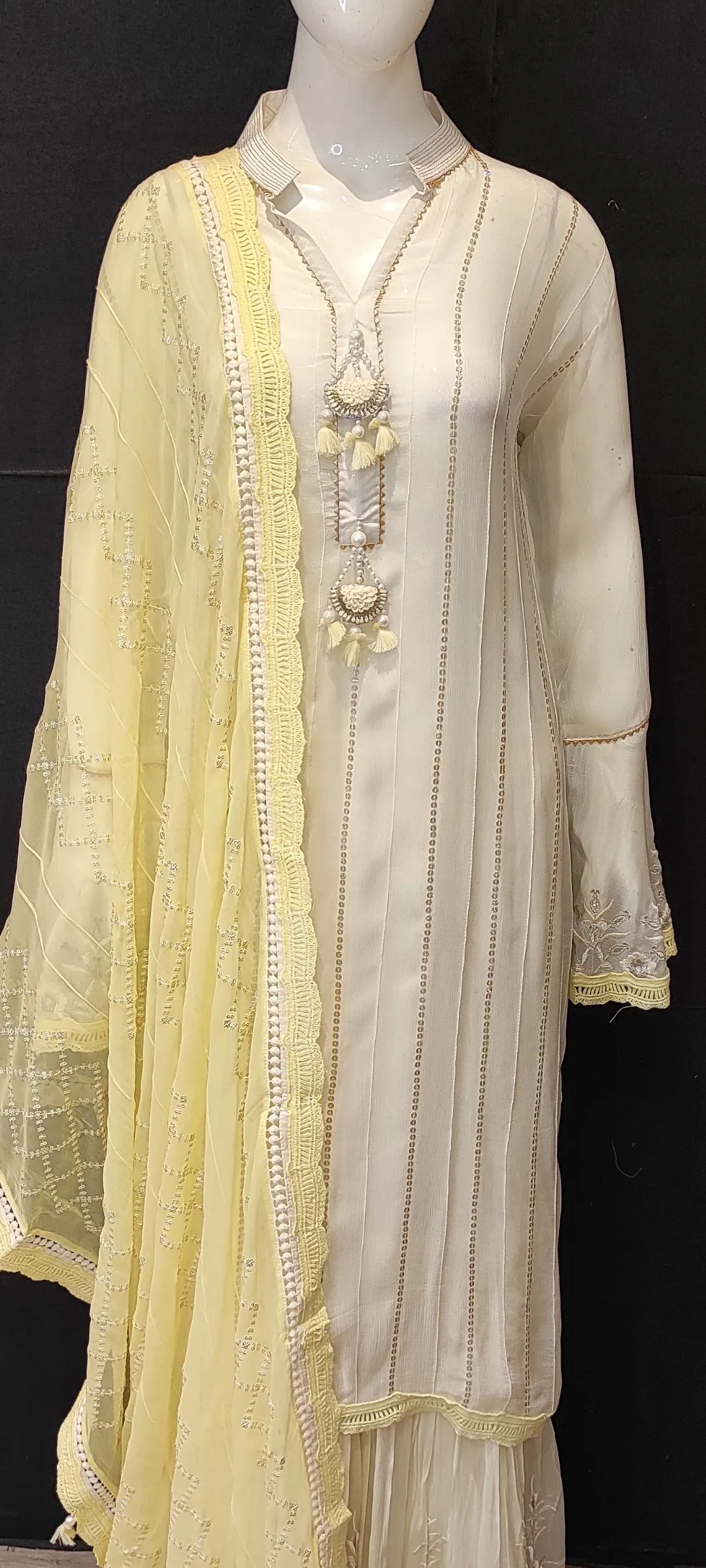 Georgette Sharara with Semi Stitched Shirt with Chikankari Work