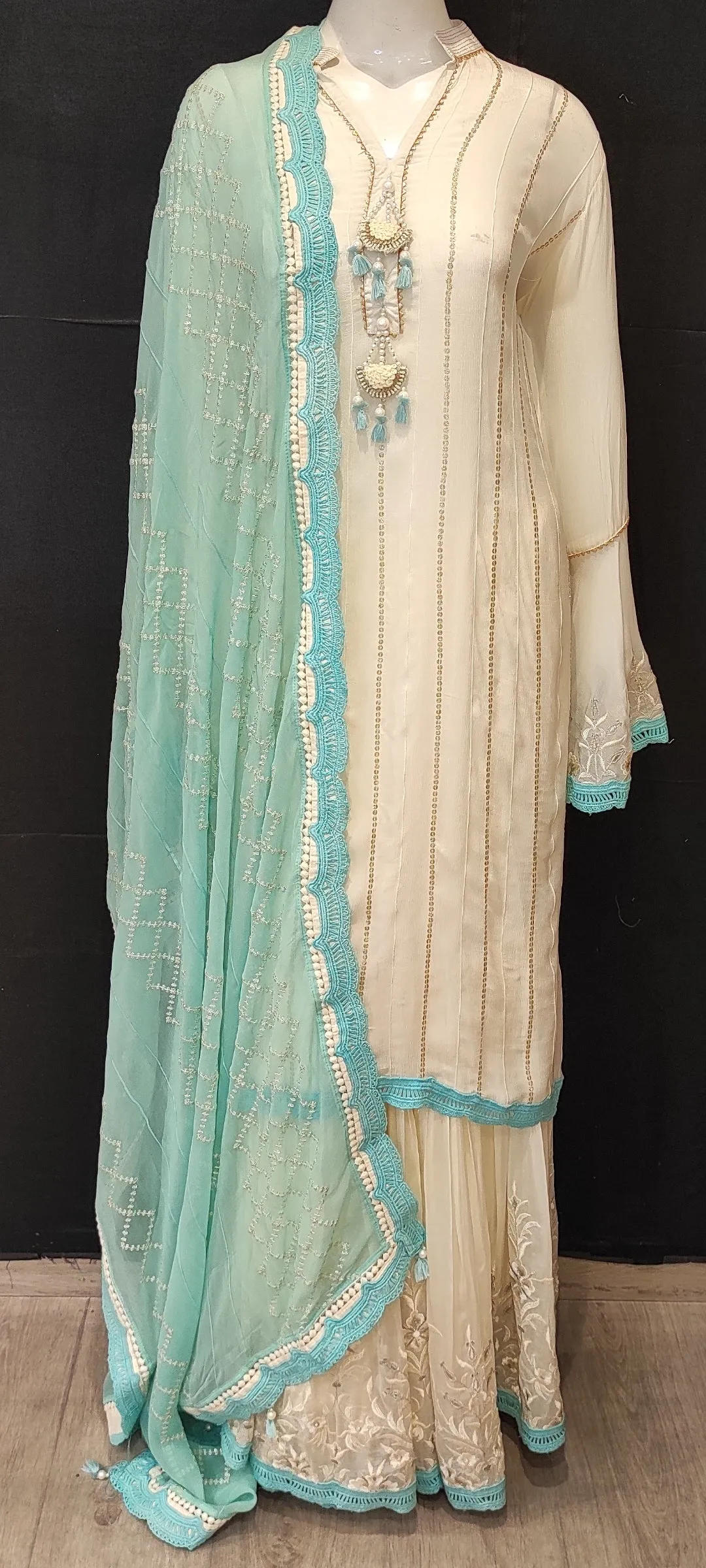 Georgette Sharara with Semi Stitched Shirt with Chikankari Work