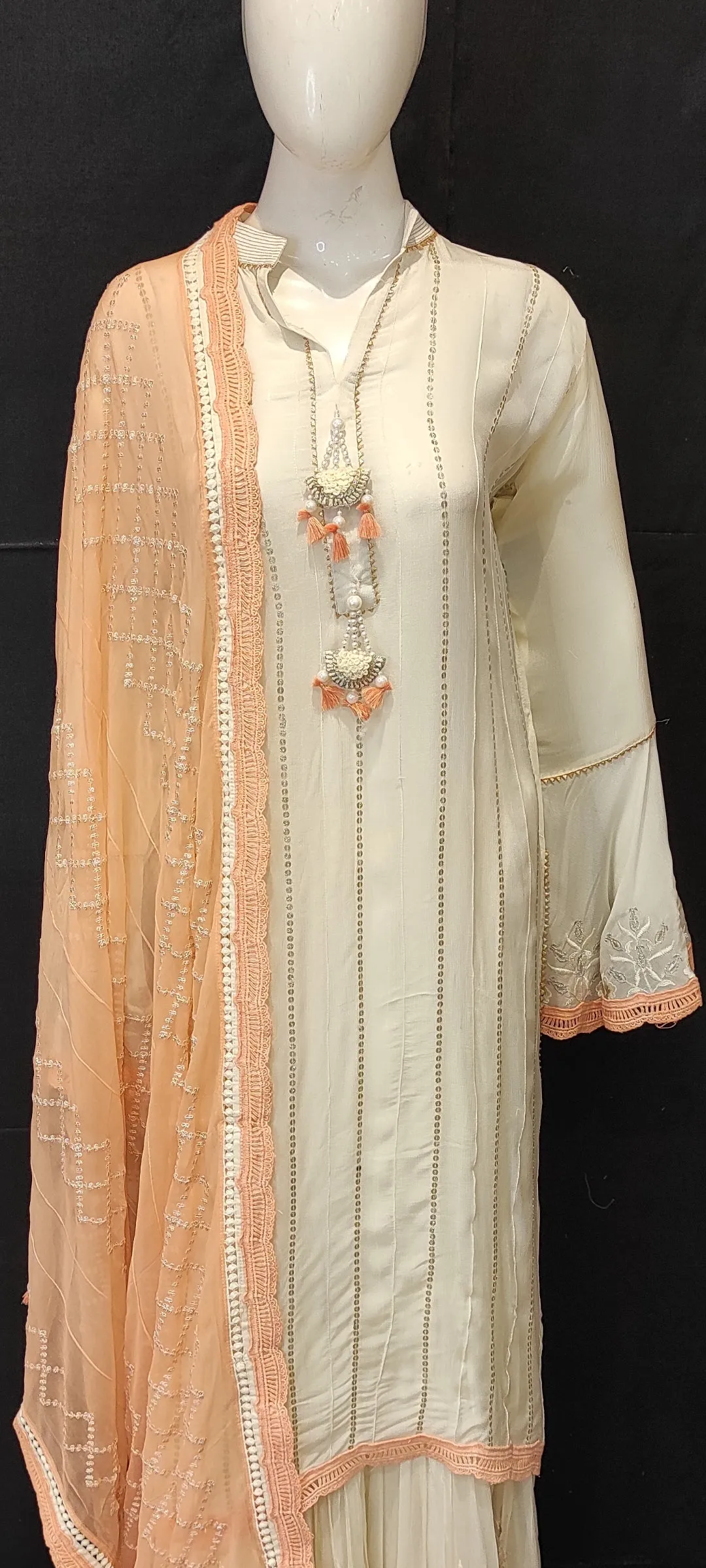 Georgette Sharara with Semi Stitched Shirt with Chikankari Work
