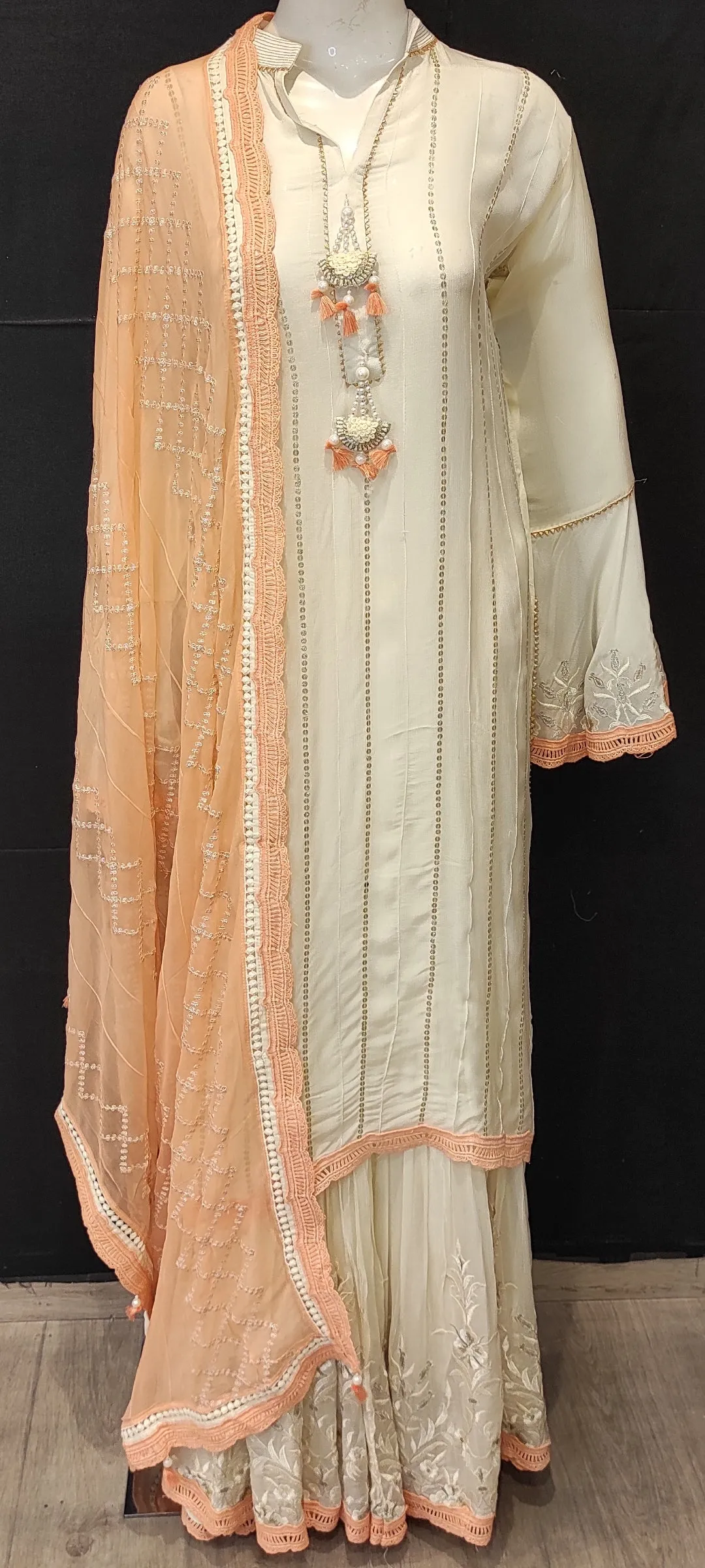 Georgette Sharara with Semi Stitched Shirt with Chikankari Work