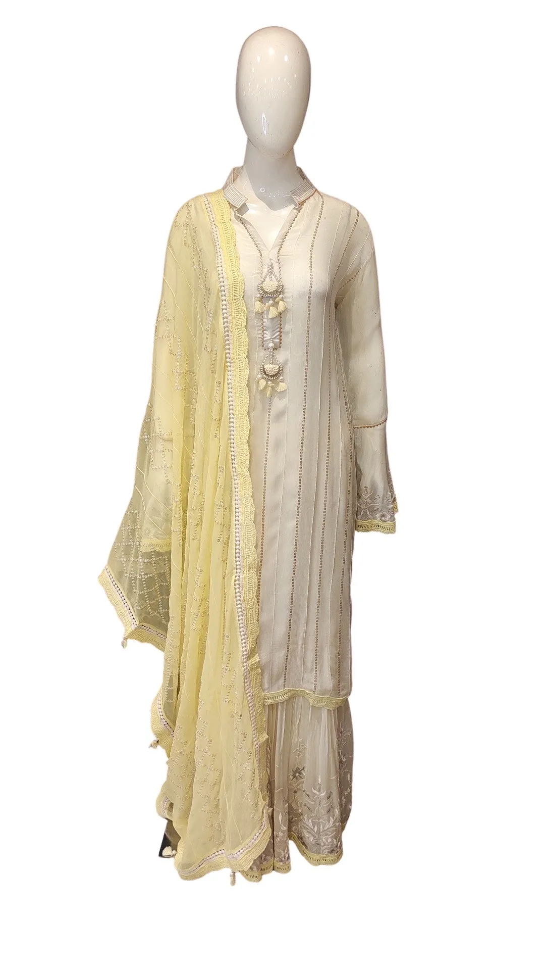 Georgette Sharara with Semi Stitched Shirt with Chikankari Work