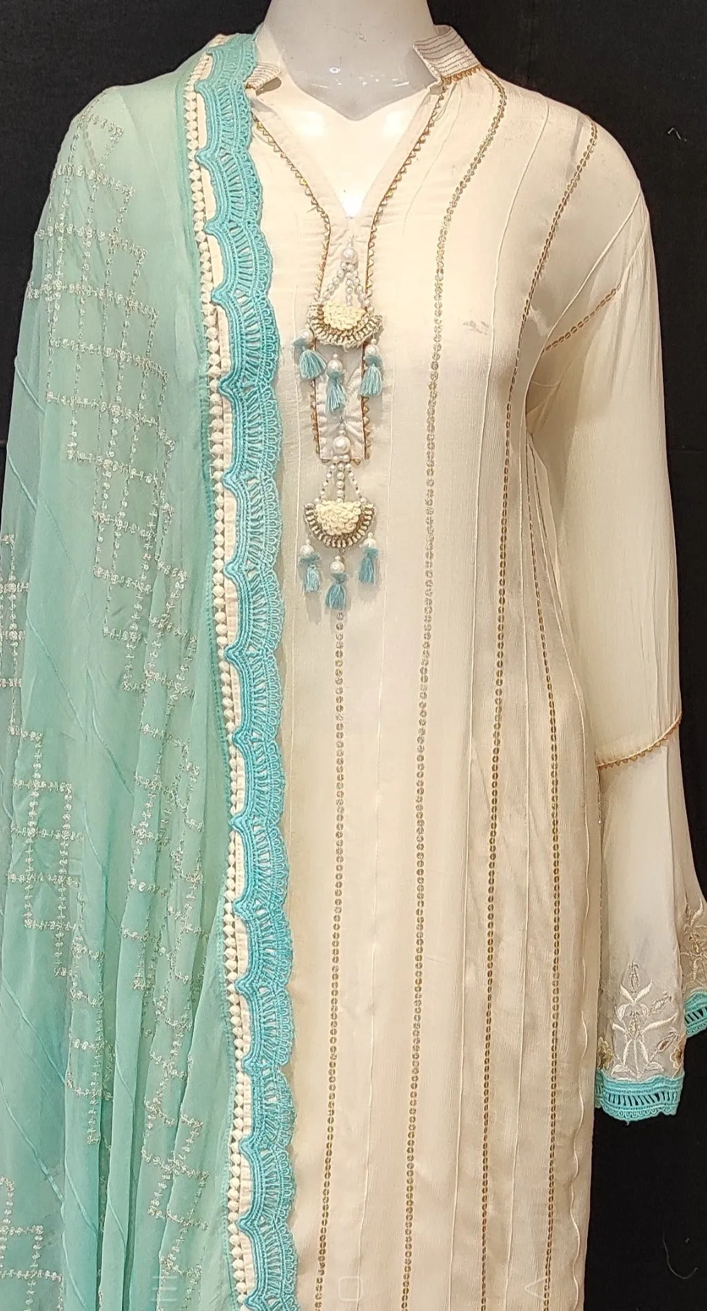 Georgette Sharara with Semi Stitched Shirt with Chikankari Work