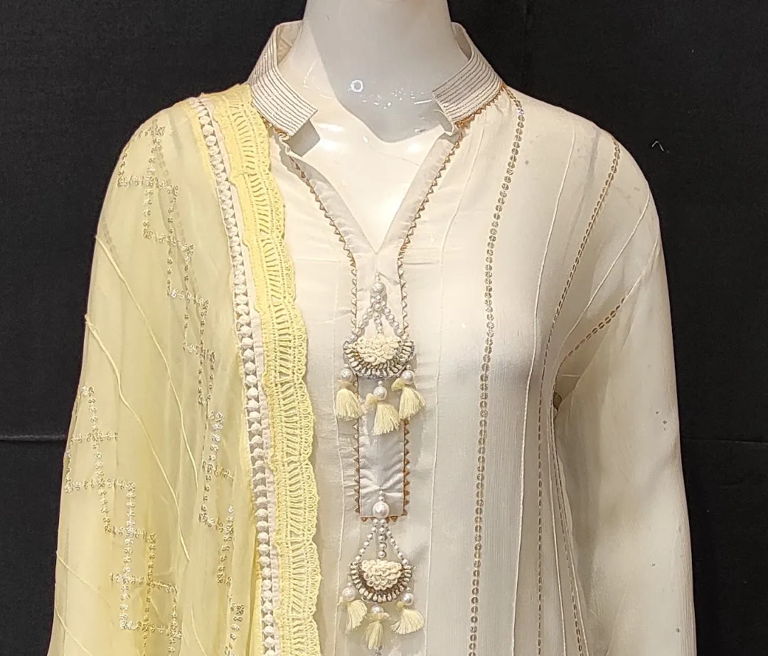 Georgette Sharara with Semi Stitched Shirt with Chikankari Work