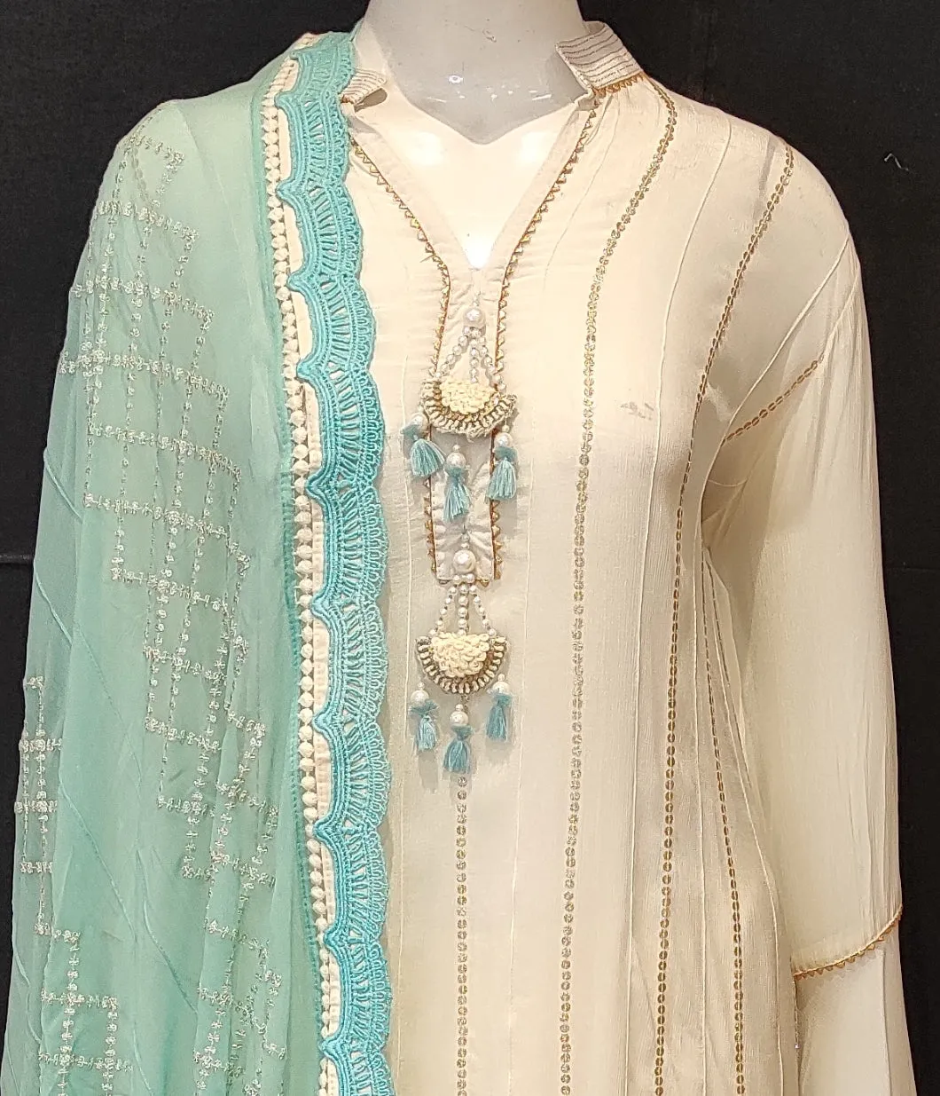 Georgette Sharara with Semi Stitched Shirt with Chikankari Work