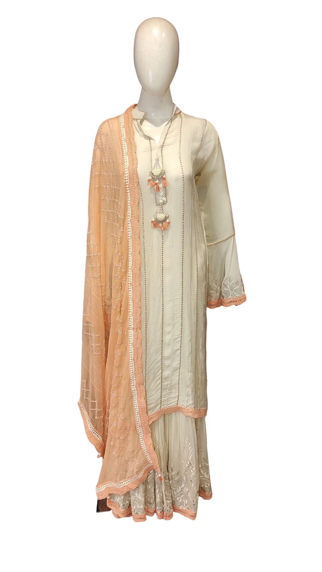Georgette Sharara with Semi Stitched Shirt with Chikankari Work