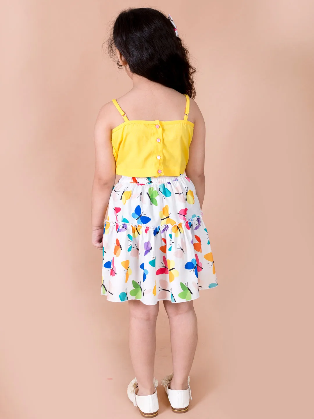 Girls Yellow Solid Top With Skirt - Ps Peaches