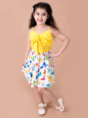 Girls Yellow Solid Top With Skirt - Ps Peaches