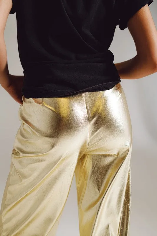 Gold Metallic Straight Leg Pants